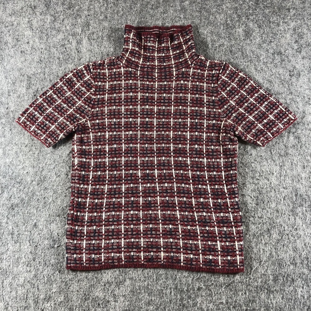 Hollister Plaid short sleeve Sweater Teens S Red‎ Turtleneck Knit Top Stretch